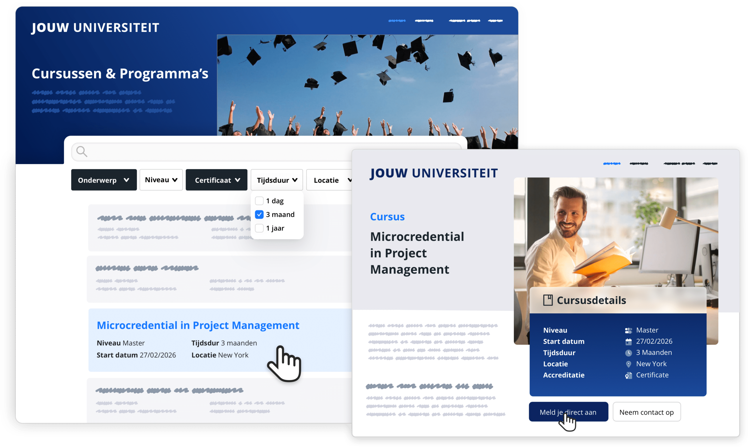 Mock-up van Cursuscatalogus in Eduframe